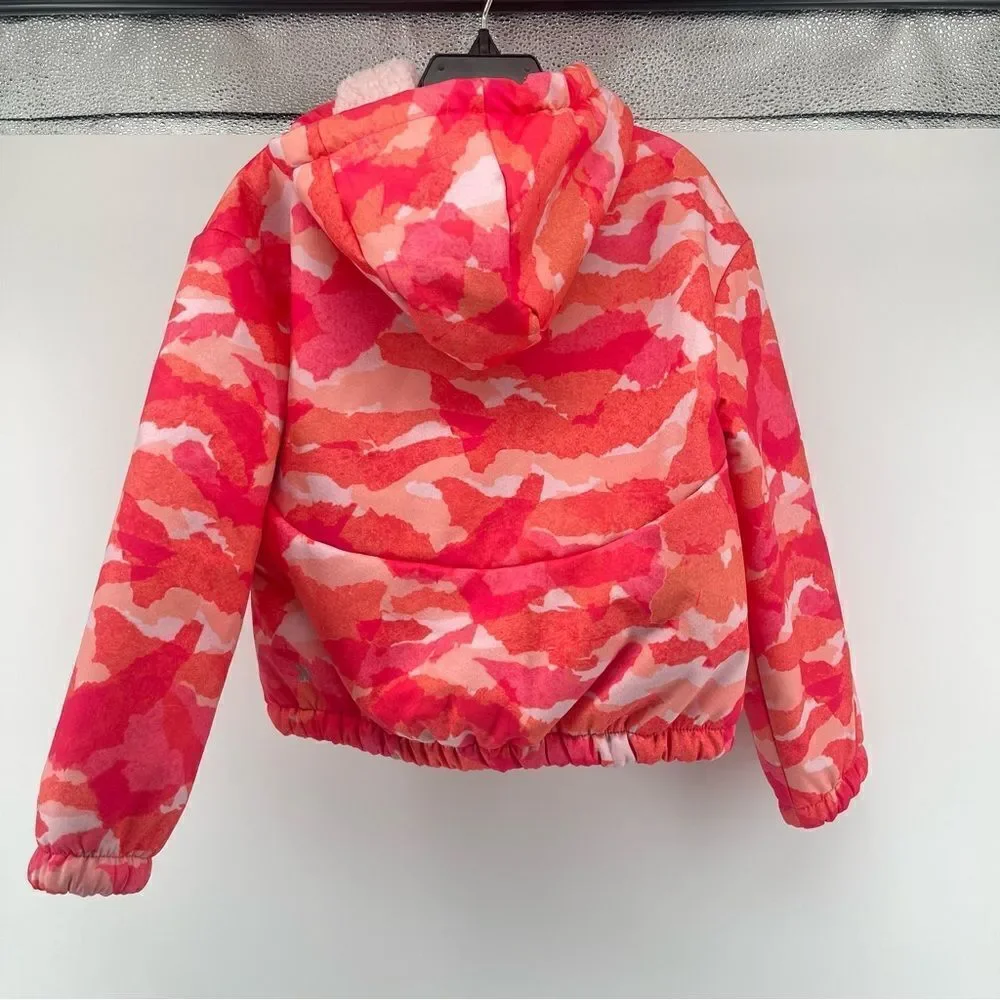 All In Motion Girl’s Abstract Pink Plush Softshell Full Zip Hooded Jacket 6/7